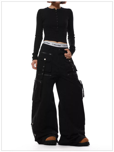 Utility Wide Leg Cargo Pants Korean Street Fashion Pants By Mr Nearly Shop Online at OH Vault