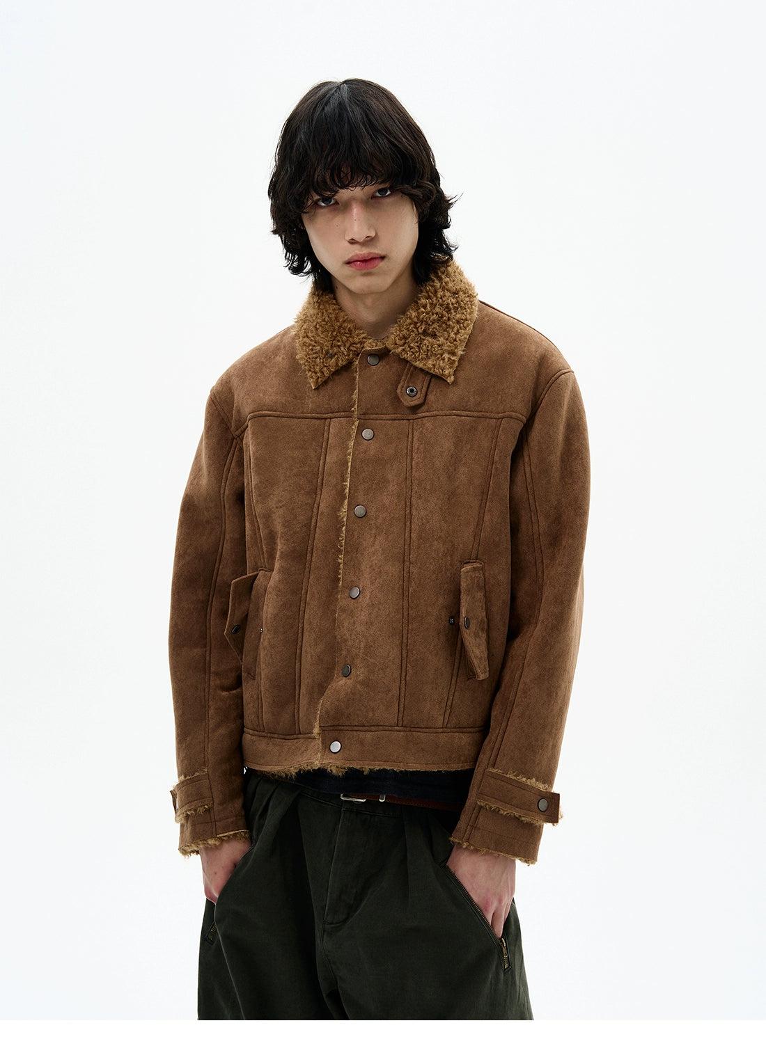 Sherpa Fleece Lined Micro Suede Jacket Korean Street Fashion Jacket By 77Flight Shop Online at OH Vault