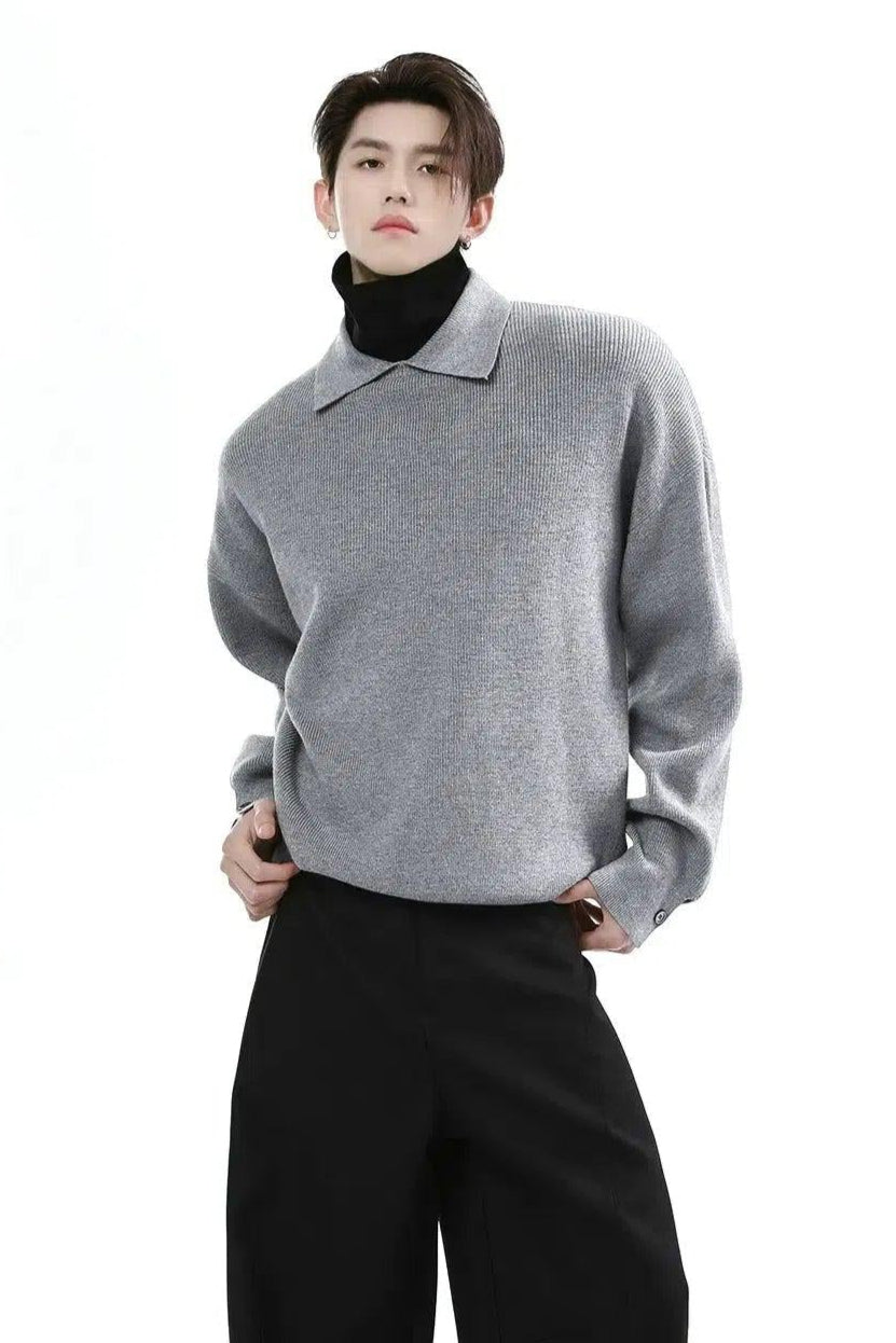 Contrast Layered Lapel Sweater Korean Street Fashion Sweater By Turn Tide Shop Online at OH Vault