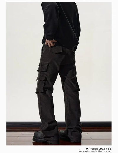 Corduroy Slim Fit Flared Cargo Pants Korean Street Fashion Pants By A PUEE Shop Online at OH Vault