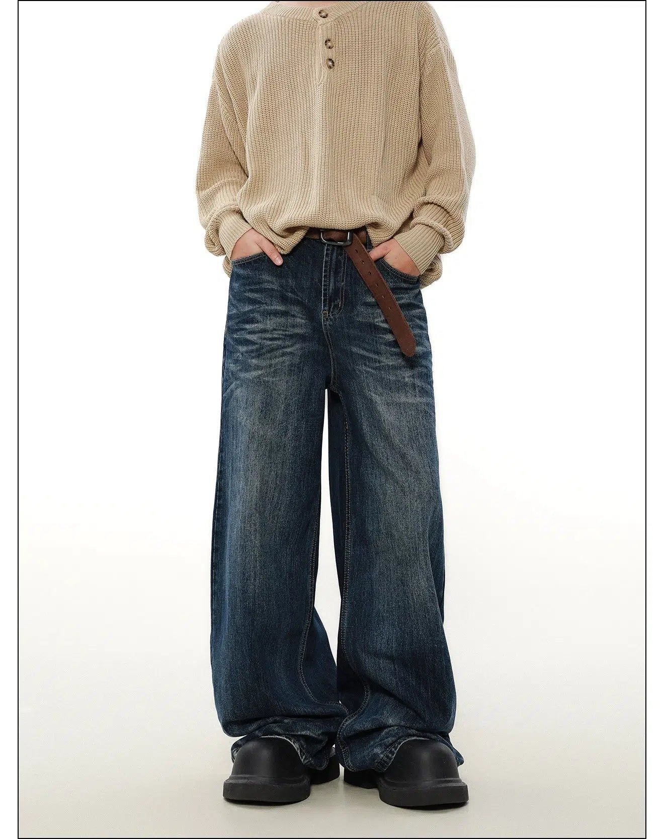 Rippled Straight Cut Jeans Korean Street Fashion Jeans By Mr Nearly Shop Online at OH Vault