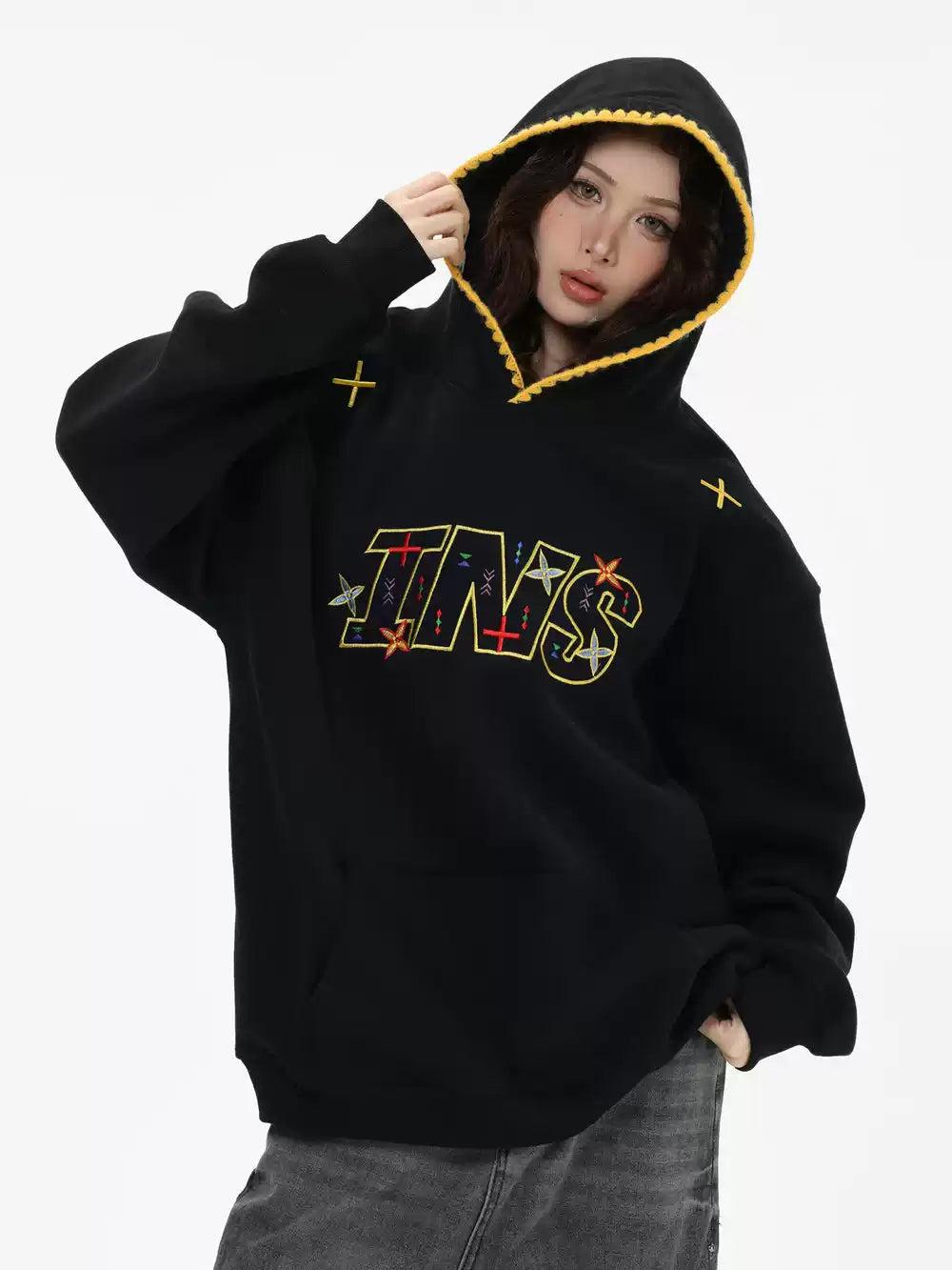 Stitched Outlined Logo Hoodie Korean Street Fashion Hoodie By INS Korea Shop Online at OH Vault
