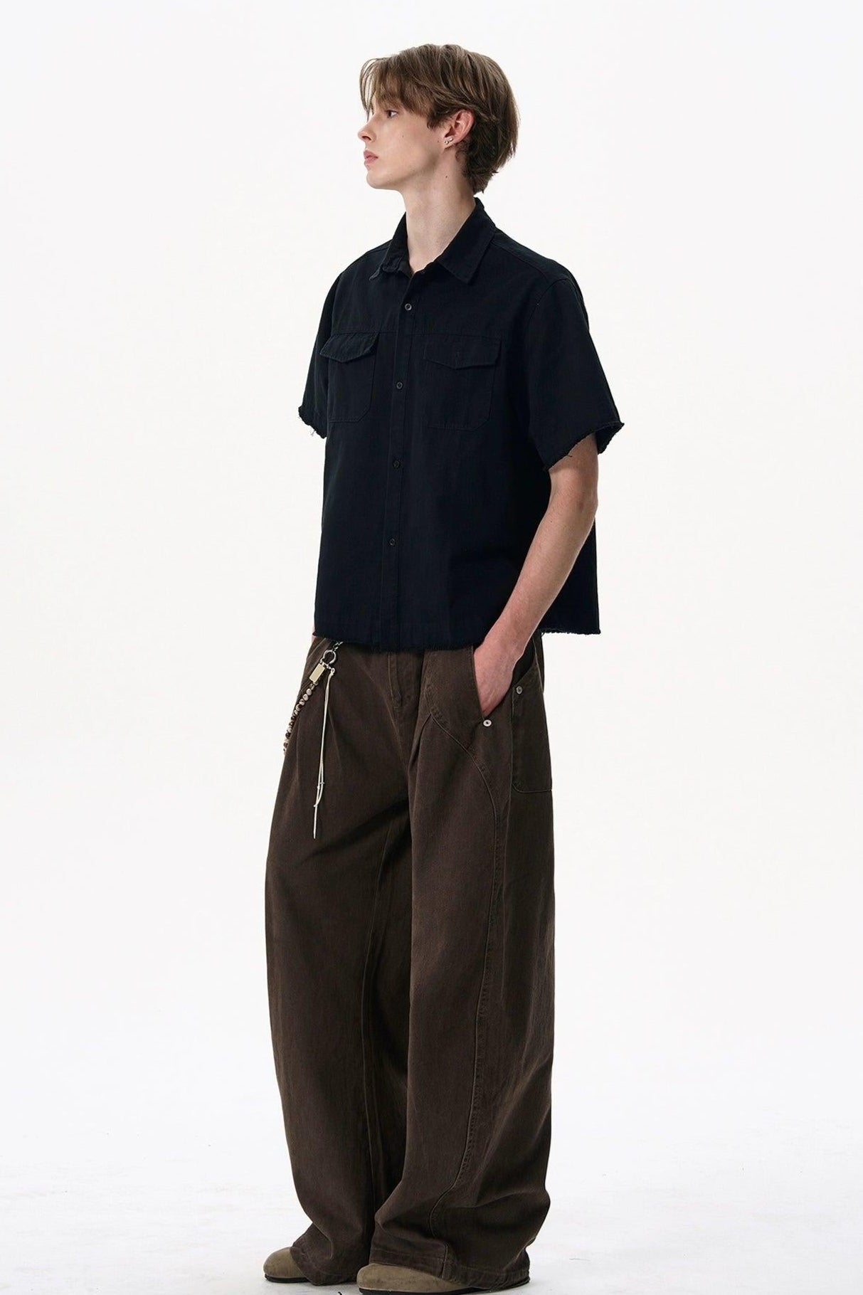 Raw Ends Breast Pocket Denim Shirt Korean Street Fashion Shirt By MaxDstr Shop Online at OH Vault