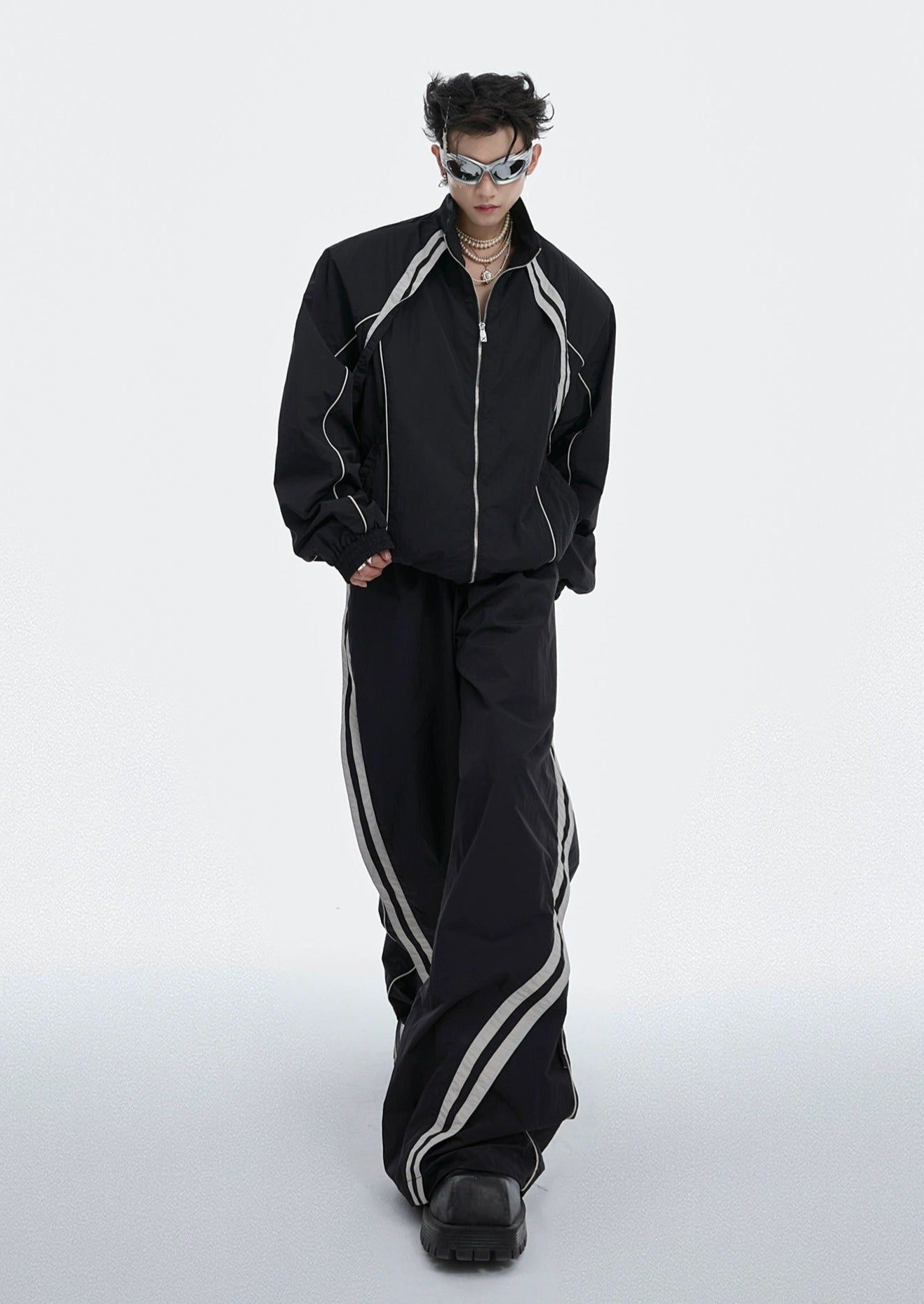 Athleisure Contrast Jacket & Track Pants Set Korean Street Fashion Clothing Set By Argue Culture Shop Online at OH Vault