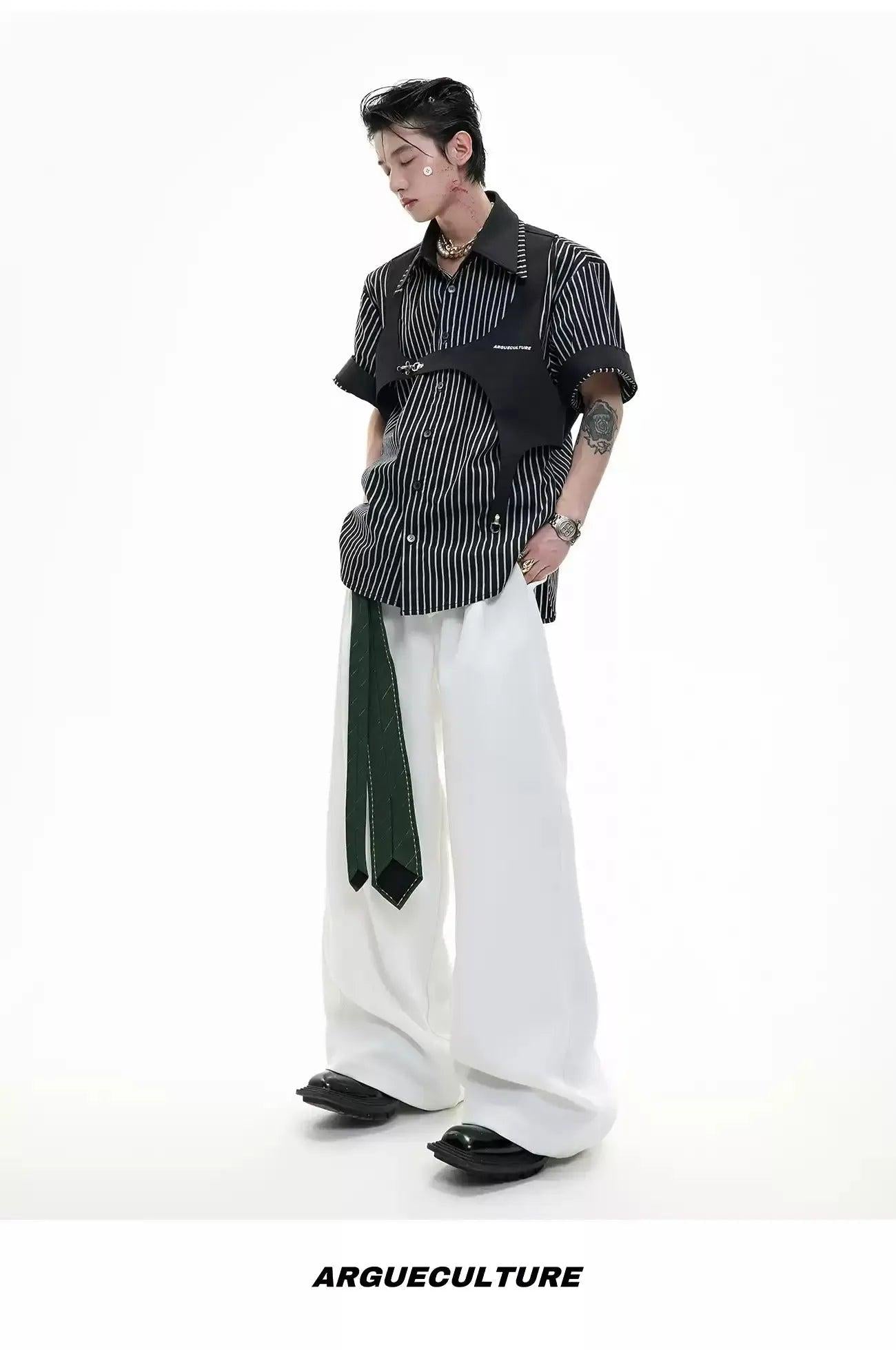 Layered Collar Striped Shirt Korean Street Fashion Shirt By Argue Culture Shop Online at OH Vault