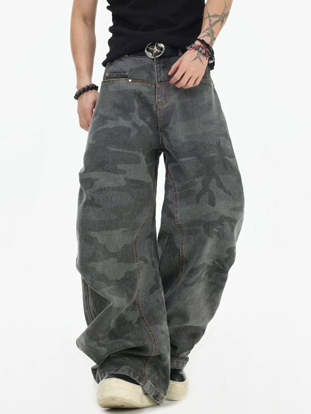 Structured Camouflage Relax Fit Jeans Korean Street Fashion Jeans By INS Korea Shop Online at OH Vault