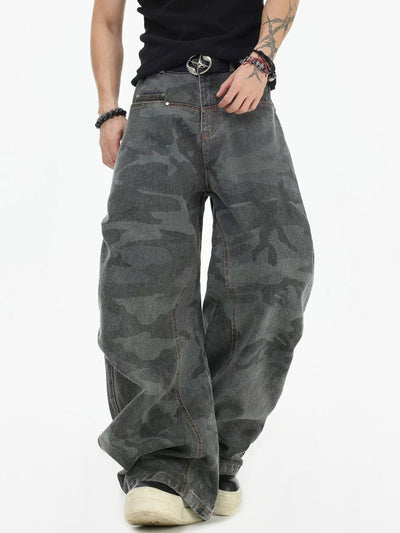 Structured Camouflage Relax Fit Jeans Korean Street Fashion Jeans By INS Korea Shop Online at OH Vault