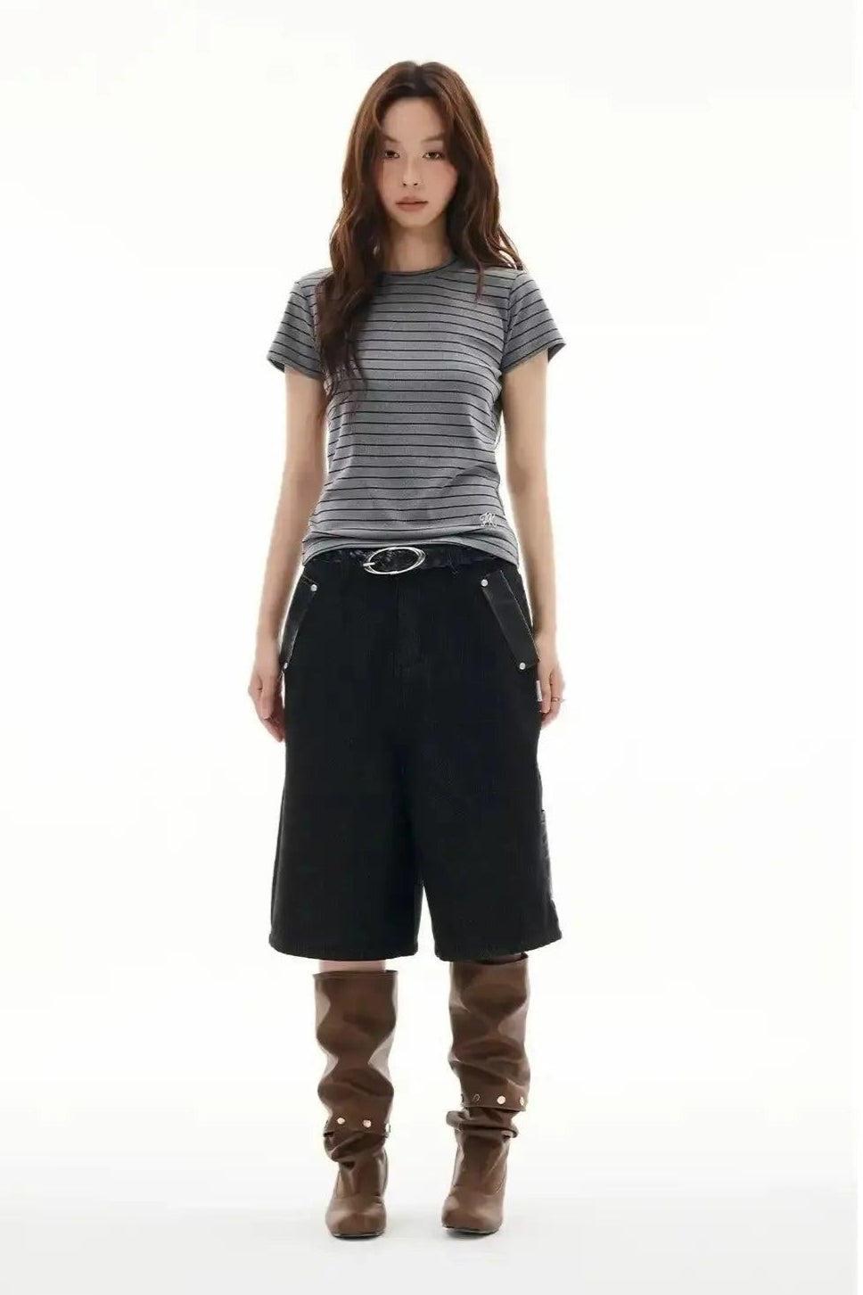 PU Leather Splice Detail Shorts Korean Street Fashion Shorts By Funky Fun Shop Online at OH Vault