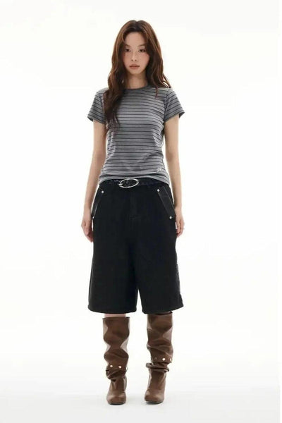 PU Leather Splice Detail Shorts Korean Street Fashion Shorts By Funky Fun Shop Online at OH Vault
