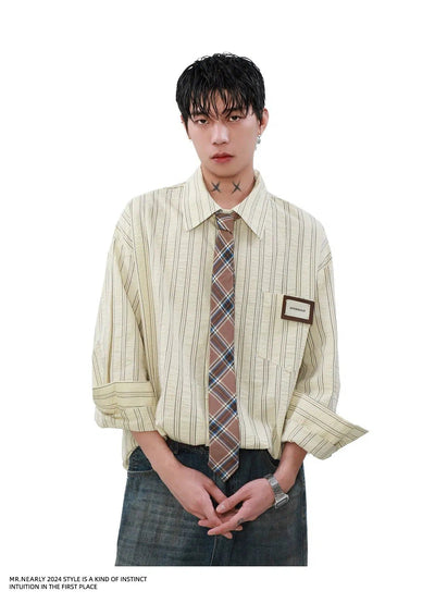 Collegiate Striped Shirt Korean Street Fashion Shirt By Mr Nearly Shop Online at OH Vault