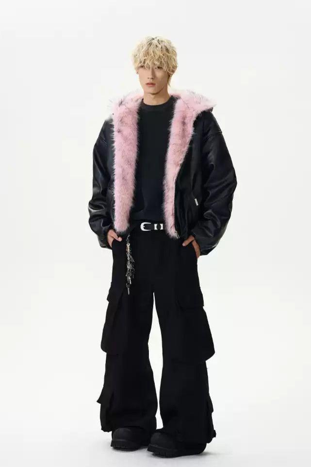 Fur Trimmed PU Leather Jacket Korean Street Fashion Jacket By A PUEE Shop Online at OH Vault