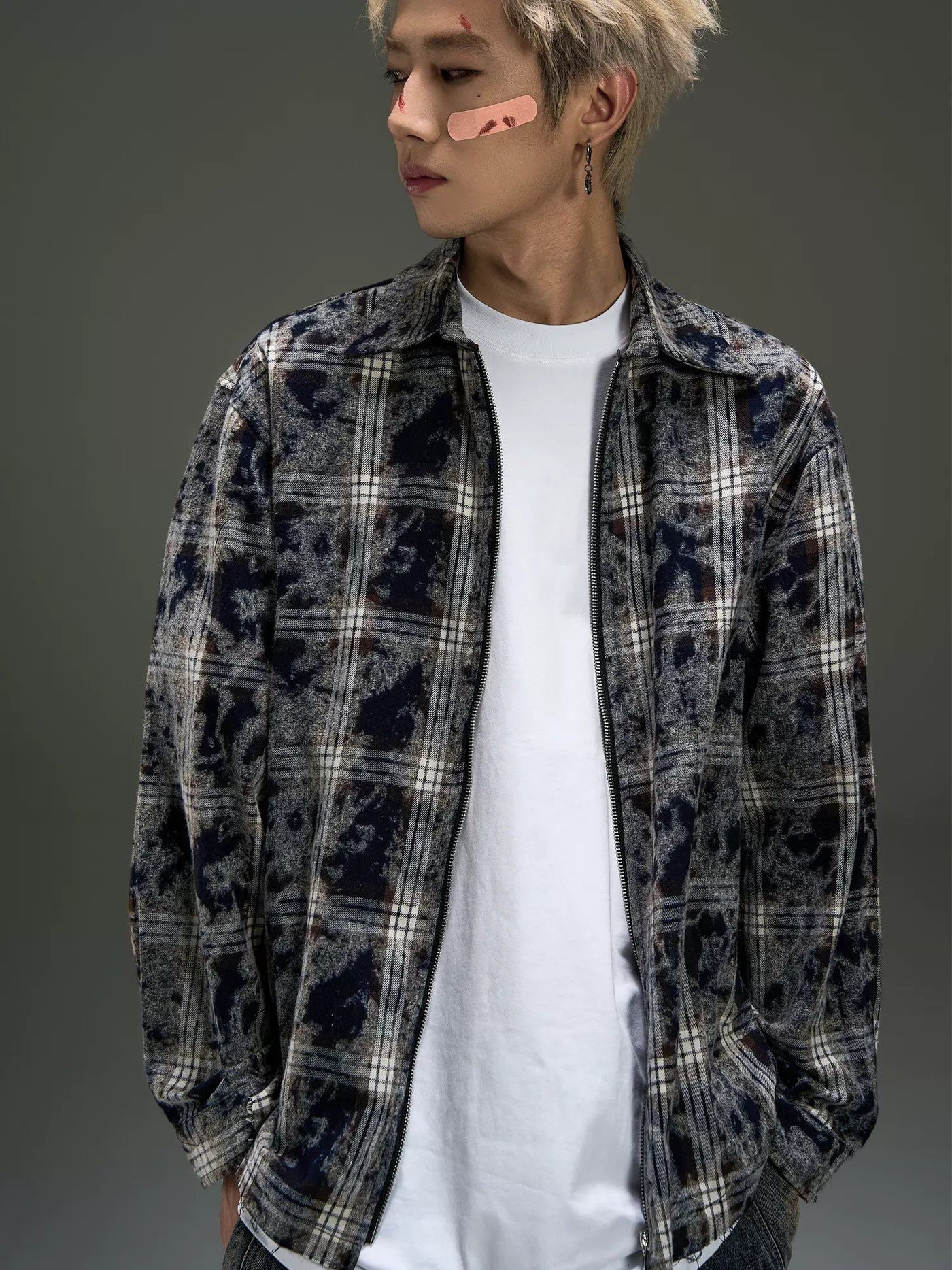 Zippered Detail Plaid Shirt Korean Street Fashion Shirt By MaxDstr Shop Online at OH Vault