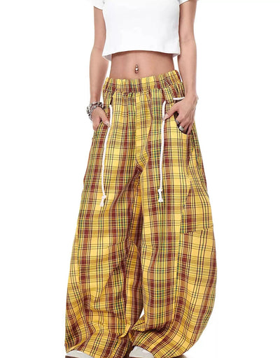 Gartered Plaid Pattern Wide Pants Korean Street Fashion Pants By Blacklists Shop Online at OH Vault