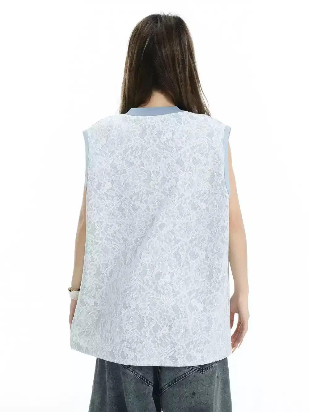 Embroidered Logo Lace Layered Tank Top Korean Street Fashion Vest By INS Korea Shop Online at OH Vault
