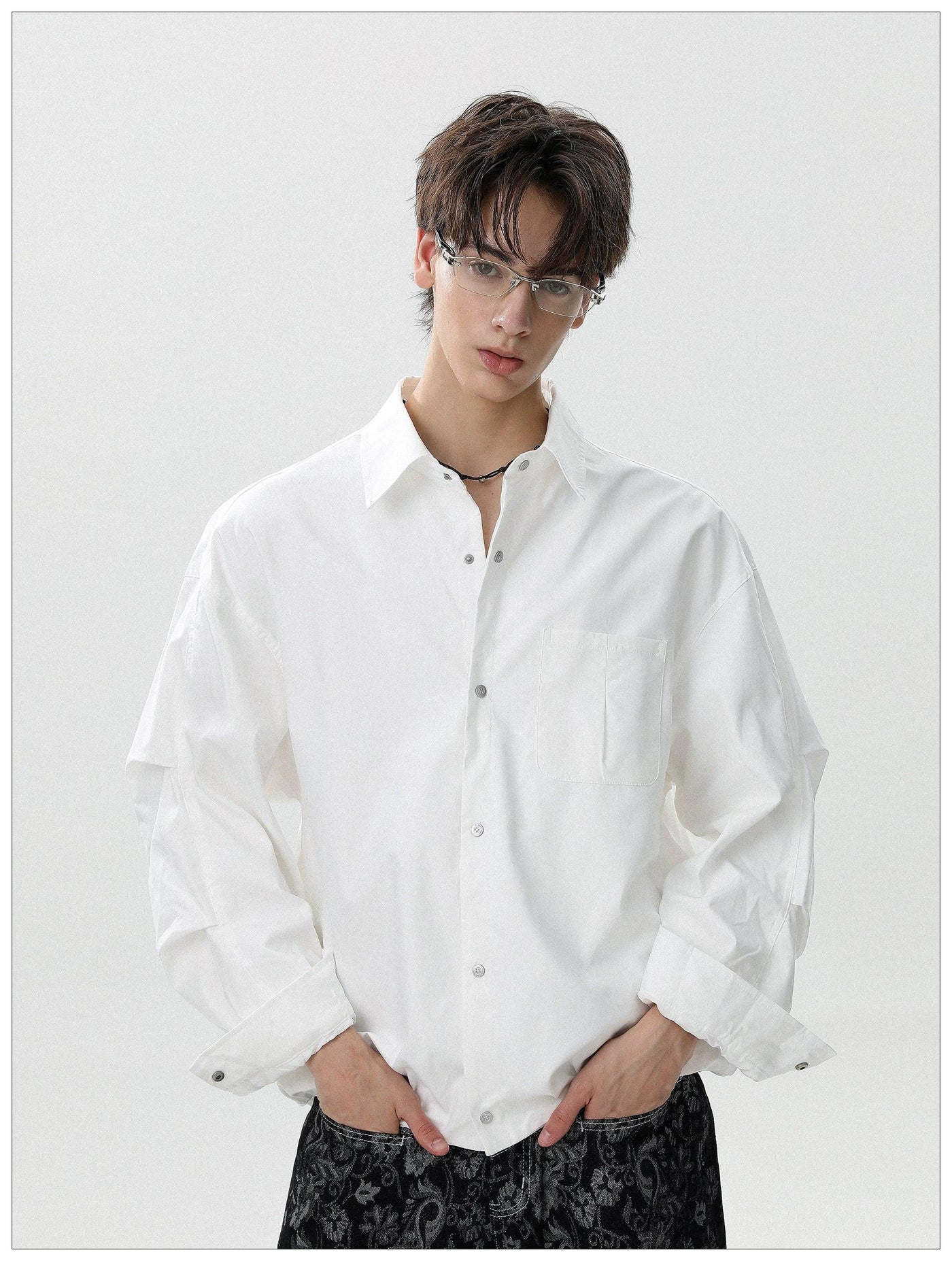Solid Front Pocket Snap Buttoned Shirt Korean Street Fashion Shirt By Mr Nearly Shop Online at OH Vault