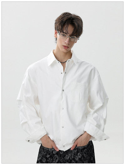 Solid Front Pocket Snap Buttoned Shirt Korean Street Fashion Shirt By Mr Nearly Shop Online at OH Vault