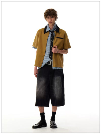 Contrast Collar Boxy Zipped Shirt Korean Street Fashion Shirt By Mr Nearly Shop Online at OH Vault