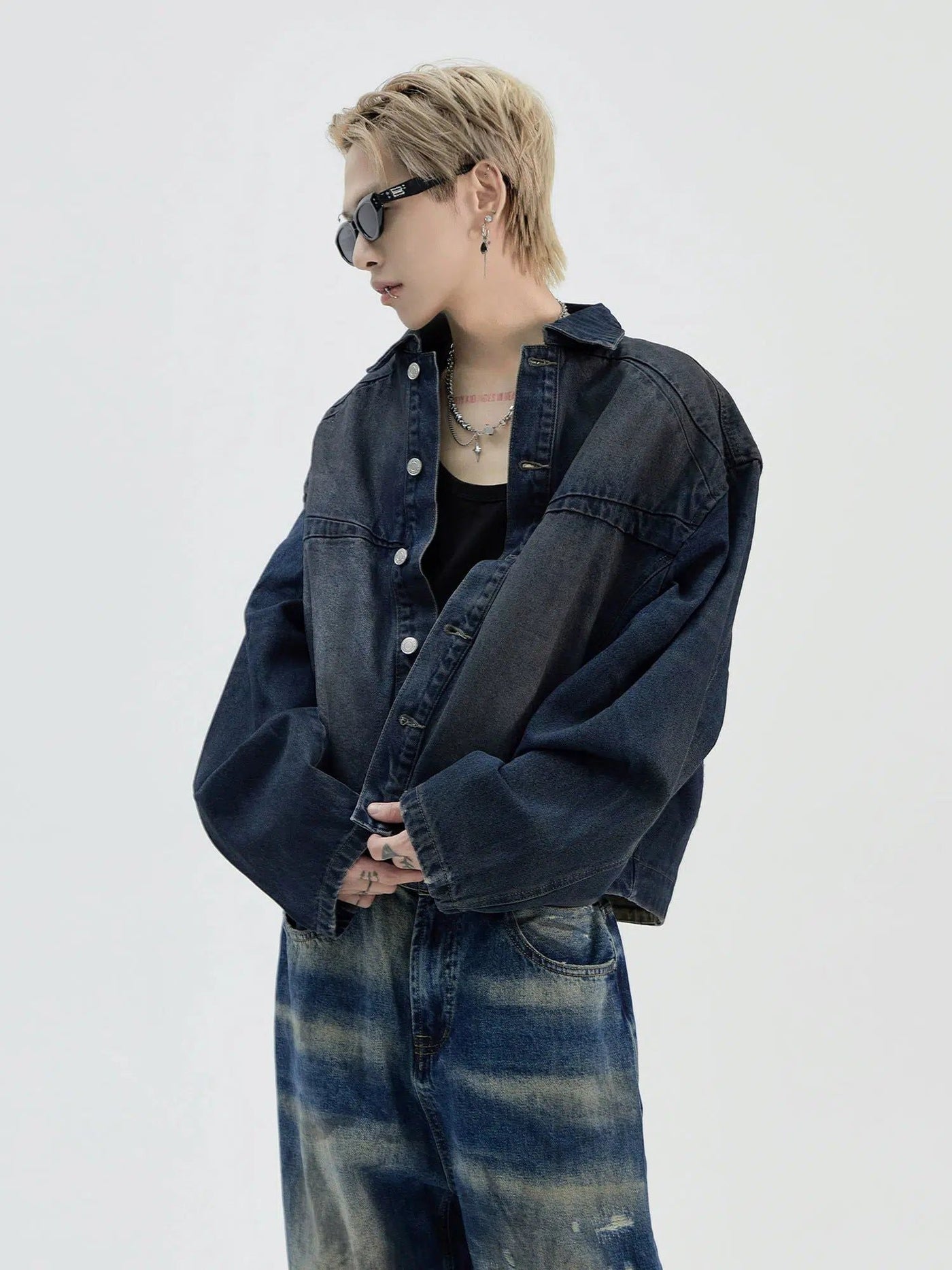 Washed Boxy Fit Denim Jacket Korean Street Fashion Jacket By Ash Dark Shop Online at OH Vault