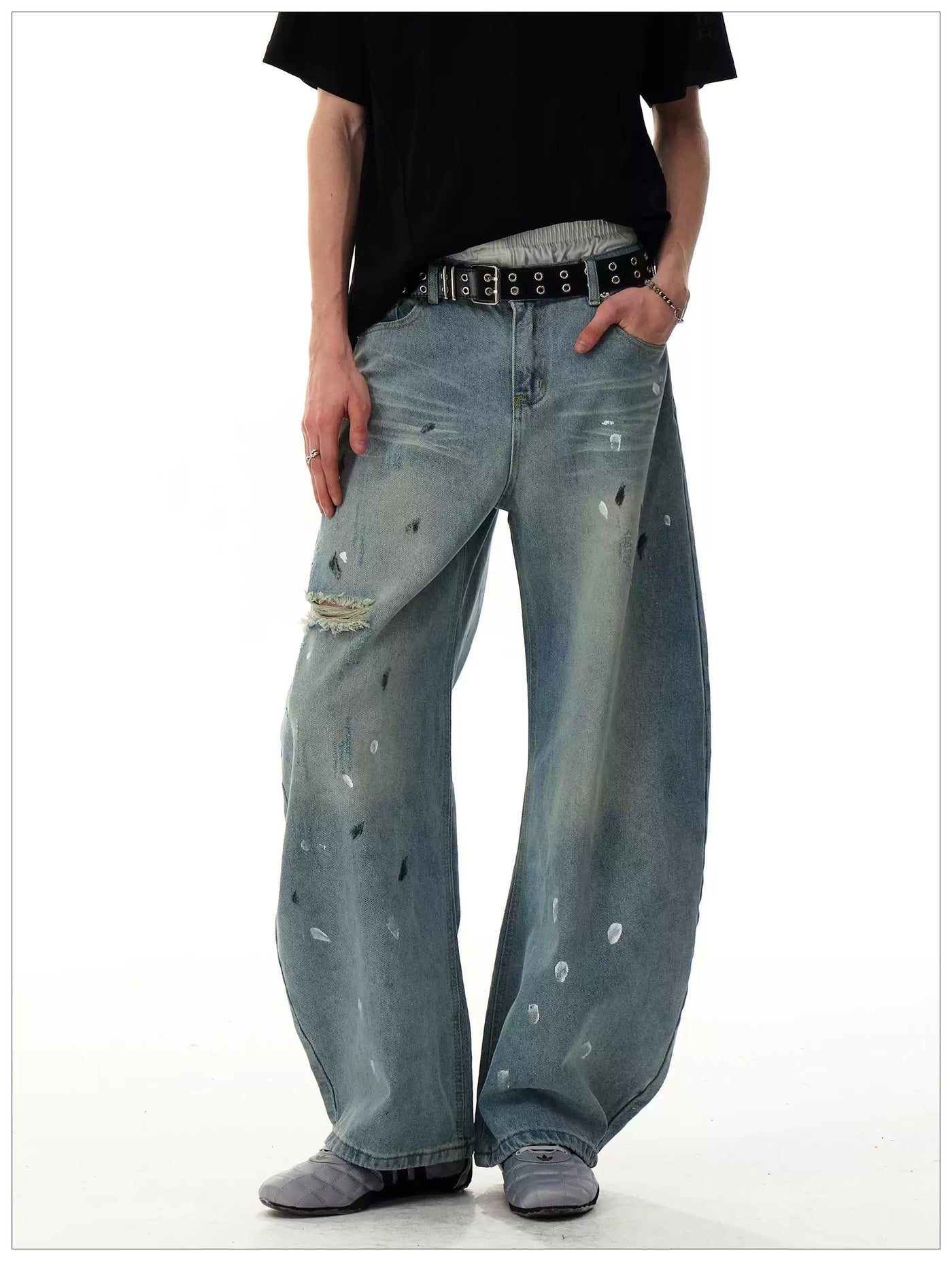 Faded Paint Details Straight Jeans Korean Street Fashion Jeans By Mr Nearly Shop Online at OH Vault