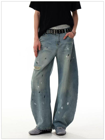 Faded Paint Details Straight Jeans Korean Street Fashion Jeans By Mr Nearly Shop Online at OH Vault