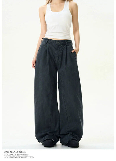 Distressed Pleats Wide Pants Korean Street Fashion Pants By MaxDstr Shop Online at OH Vault