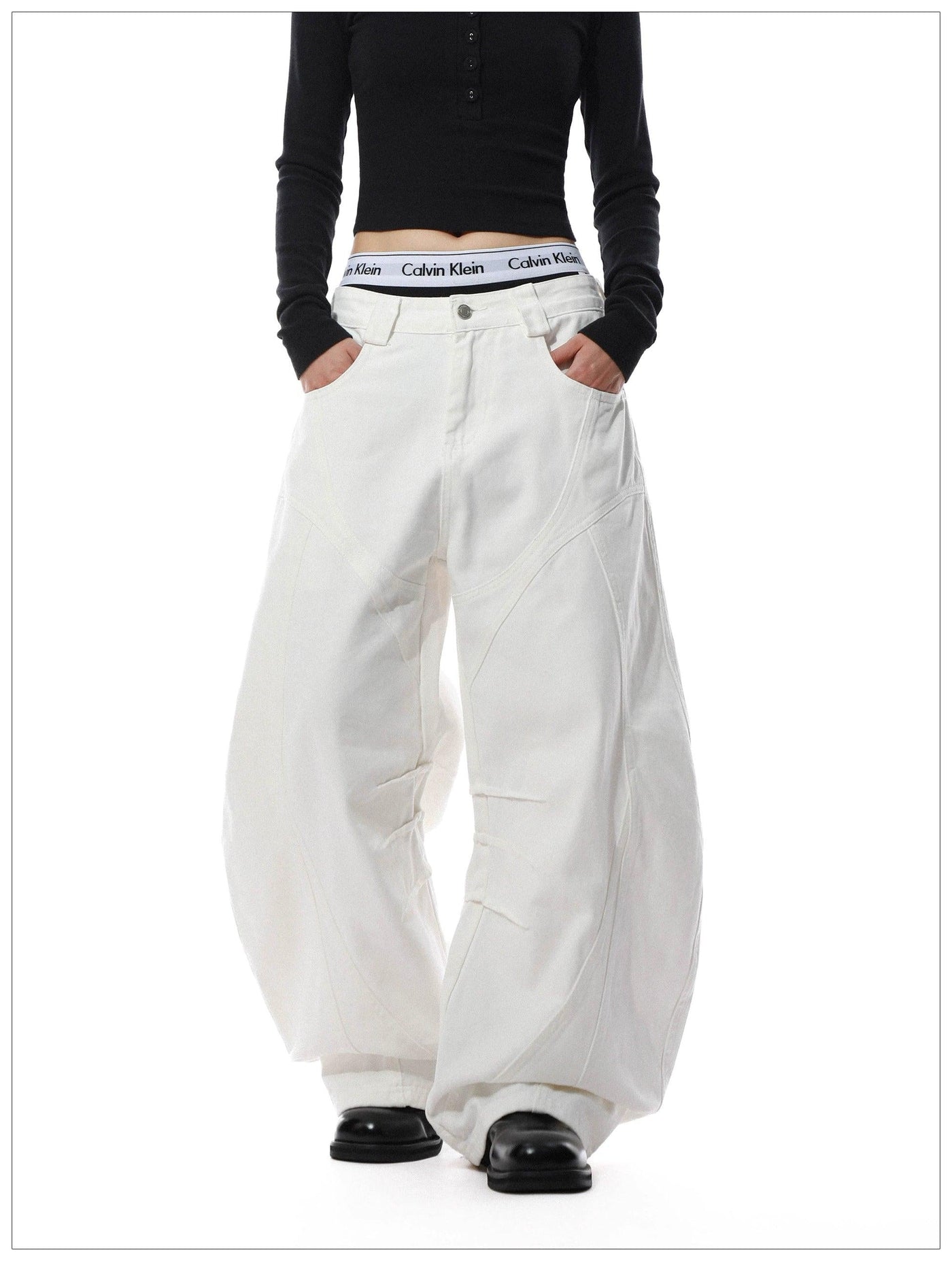 Plain Structured Barrel Pants Korean Street Fashion Pants By Mr Nearly Shop Online at OH Vault