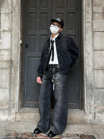 Faded Whisker Lines Wide Jeans Korean Street Fashion Jeans By FATE Shop Online at OH Vault