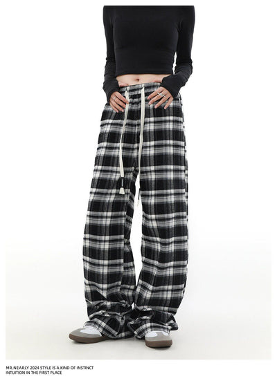 Drawstring Plaid Relax Fit Pants Korean Street Fashion Pants By Mr Nearly Shop Online at OH Vault