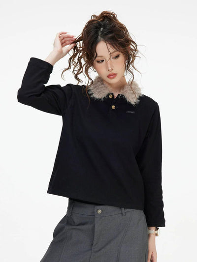 Fur Collar Crop Polo Korean Street Fashion Polo By INS Korea Shop Online at OH Vault