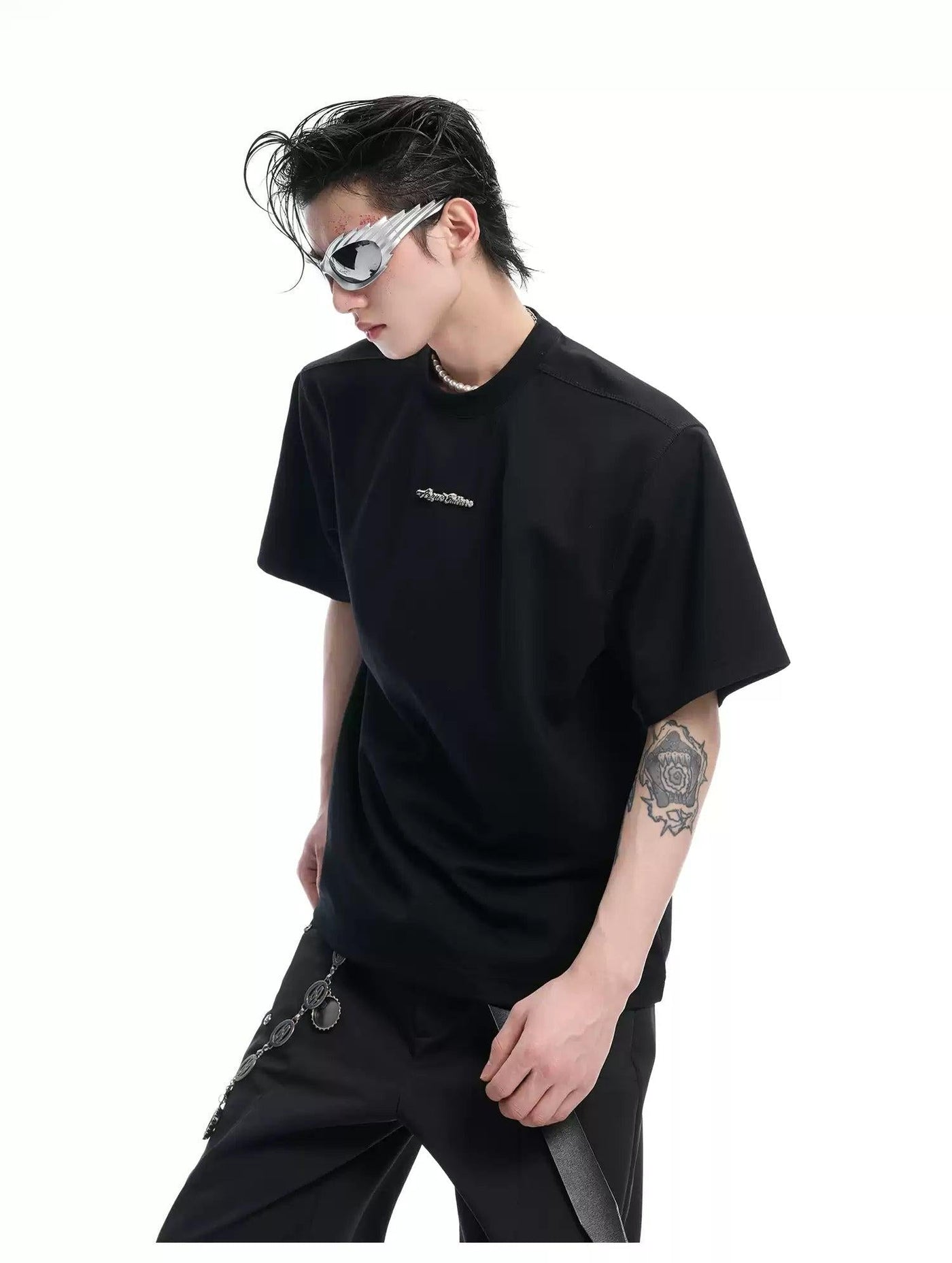 Cursive Metal Logo T-Shirt Korean Street Fashion T-Shirt By Argue Culture Shop Online at OH Vault