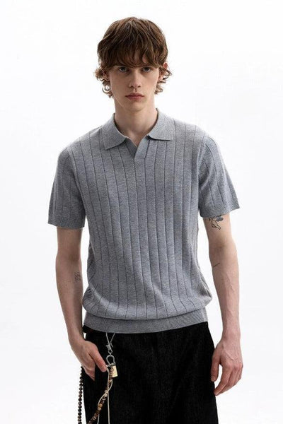 Textured V-Neck Knit Polo Korean Street Fashion Polo By A PUEE Shop Online at OH Vault
