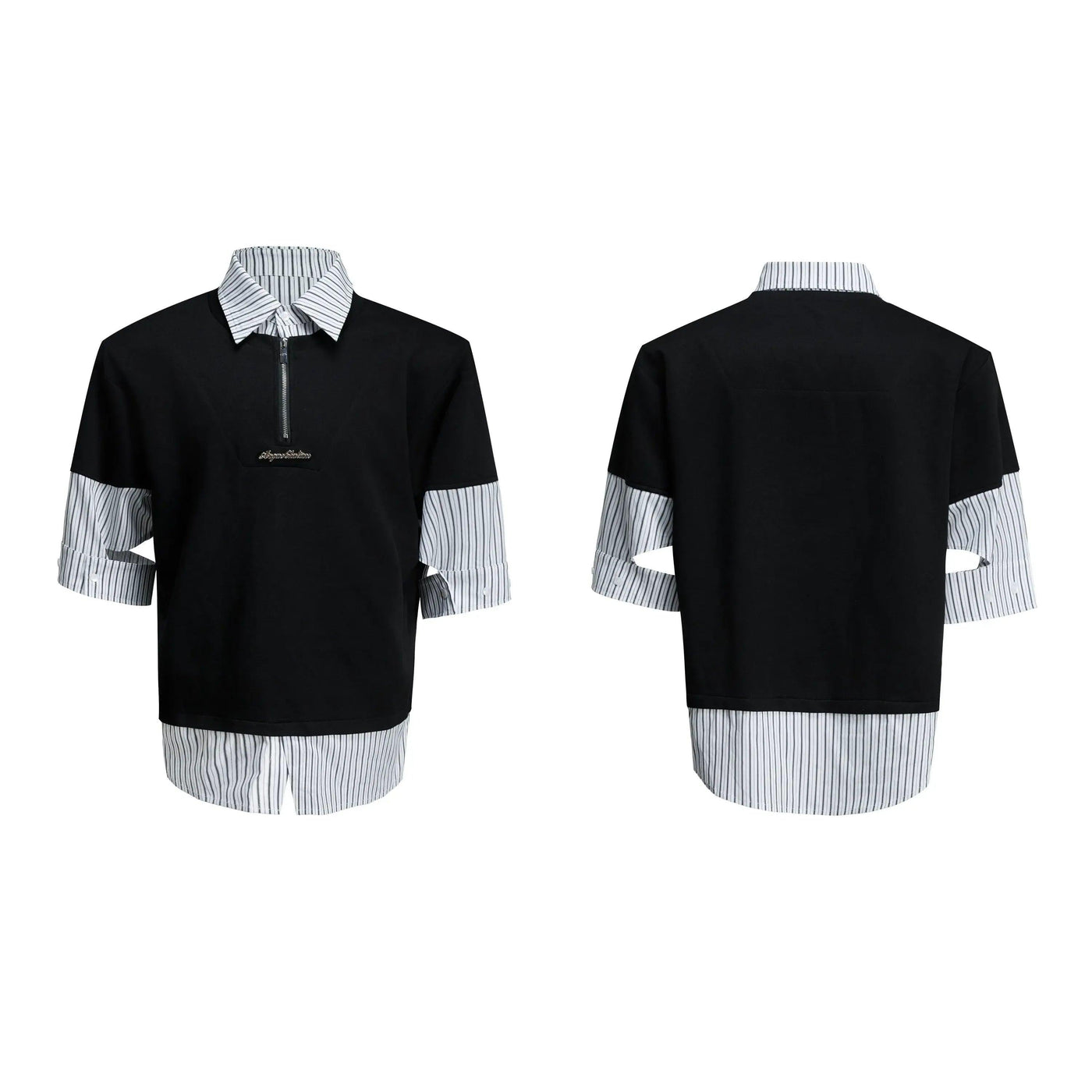 Striped Contrast Collared Half-Zip Korean Street Fashion Half-Zip By Argue Culture Shop Online at OH Vault