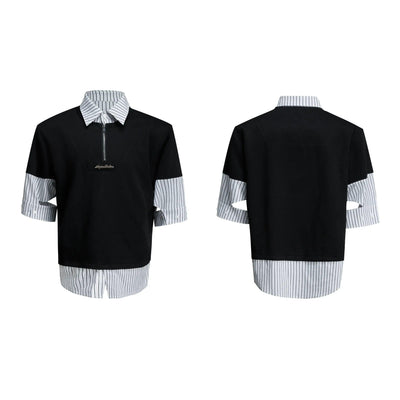 Striped Contrast Collared Half-Zip Korean Street Fashion Half-Zip By Argue Culture Shop Online at OH Vault