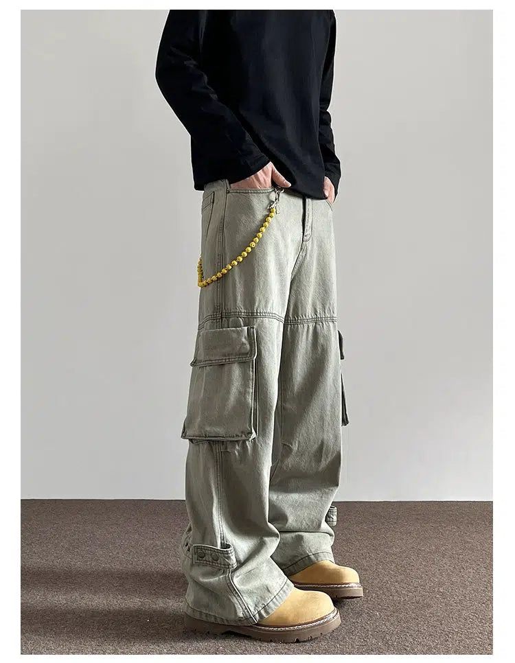 Fade Washed Side Pocket Cargo Pants Korean Street Fashion Pants By A PUEE Shop Online at OH Vault