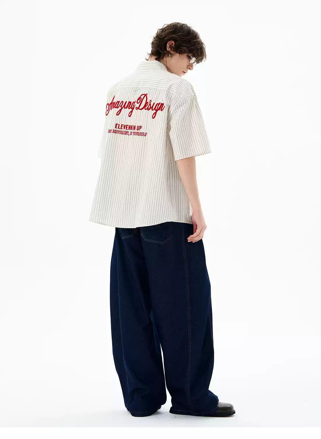 Stitched Pocket Striped Shirt Korean Street Fashion Shirt By 77Flight Shop Online at OH Vault