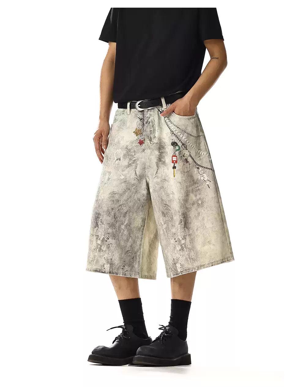 Smudged & Printed Denim Shorts Korean Street Fashion Shorts By MEBXX Shop Online at OH Vault