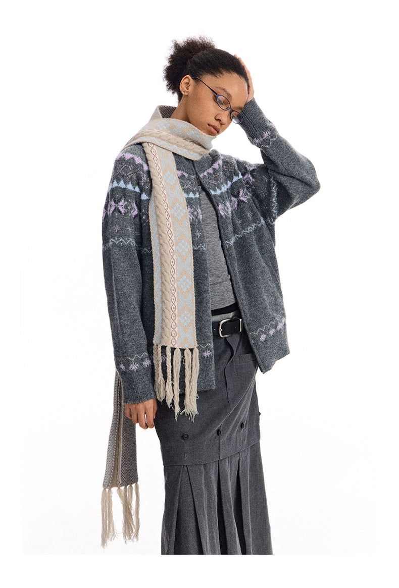 Patterned and Braided Scarf Korean Street Fashion Scarf By Conp Conp Shop Online at OH Vault