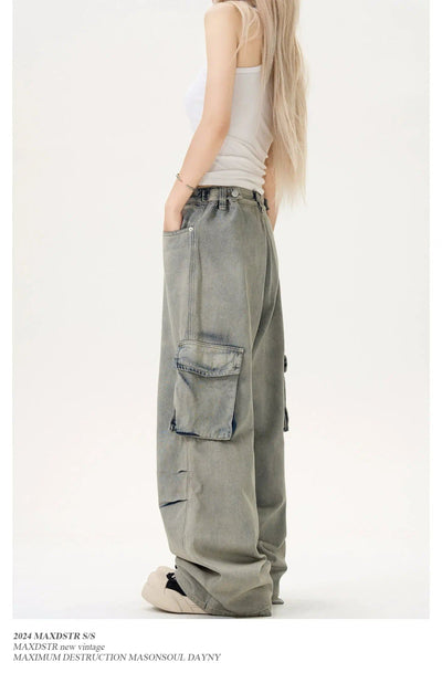 Sand Wash Large Pocket Jeans Korean Street Fashion Jeans By MaxDstr Shop Online at OH Vault