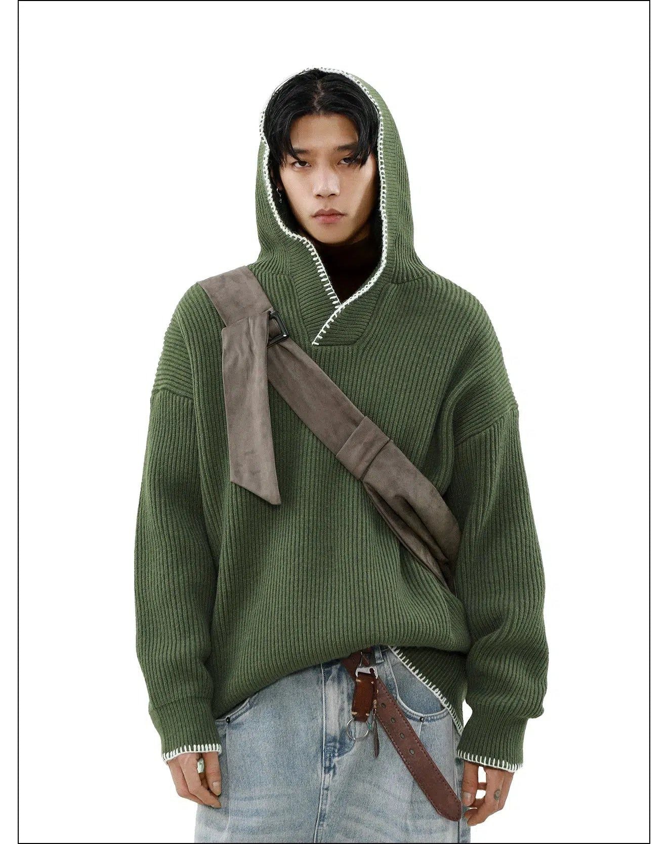 Stitched Contrast Knitted Hoodie Korean Street Fashion Hoodie By Mr Nearly Shop Online at OH Vault