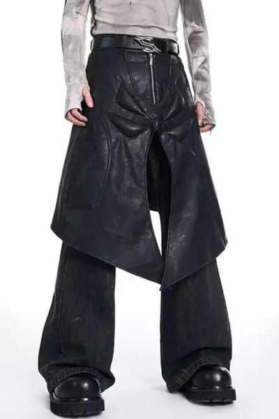 Layered Faux Leather Skirt Pants Korean Street Fashion Pants By Slim Black Shop Online at OH Vault