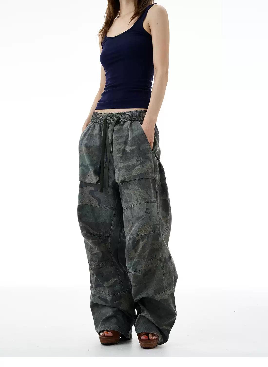 Gartered Waist Loose Camouflage Pants Korean Street Fashion Pants By 77Flight Shop Online at OH Vault