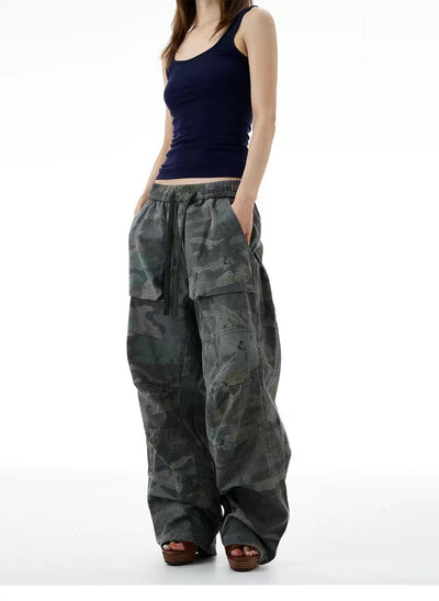 Gartered Waist Loose Camouflage Pants Korean Street Fashion Pants By 77Flight Shop Online at OH Vault