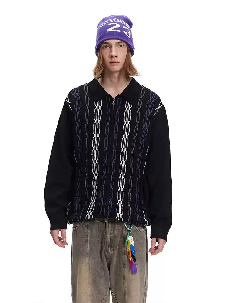 Chain Pattern Knit Jacket Korean Street Fashion Jacket By Made Extreme Shop Online at OH Vault