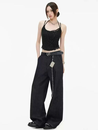 Chain Detail Straight Leg Jeans Korean Street Fashion Jeans By INS Korea Shop Online at OH Vault
