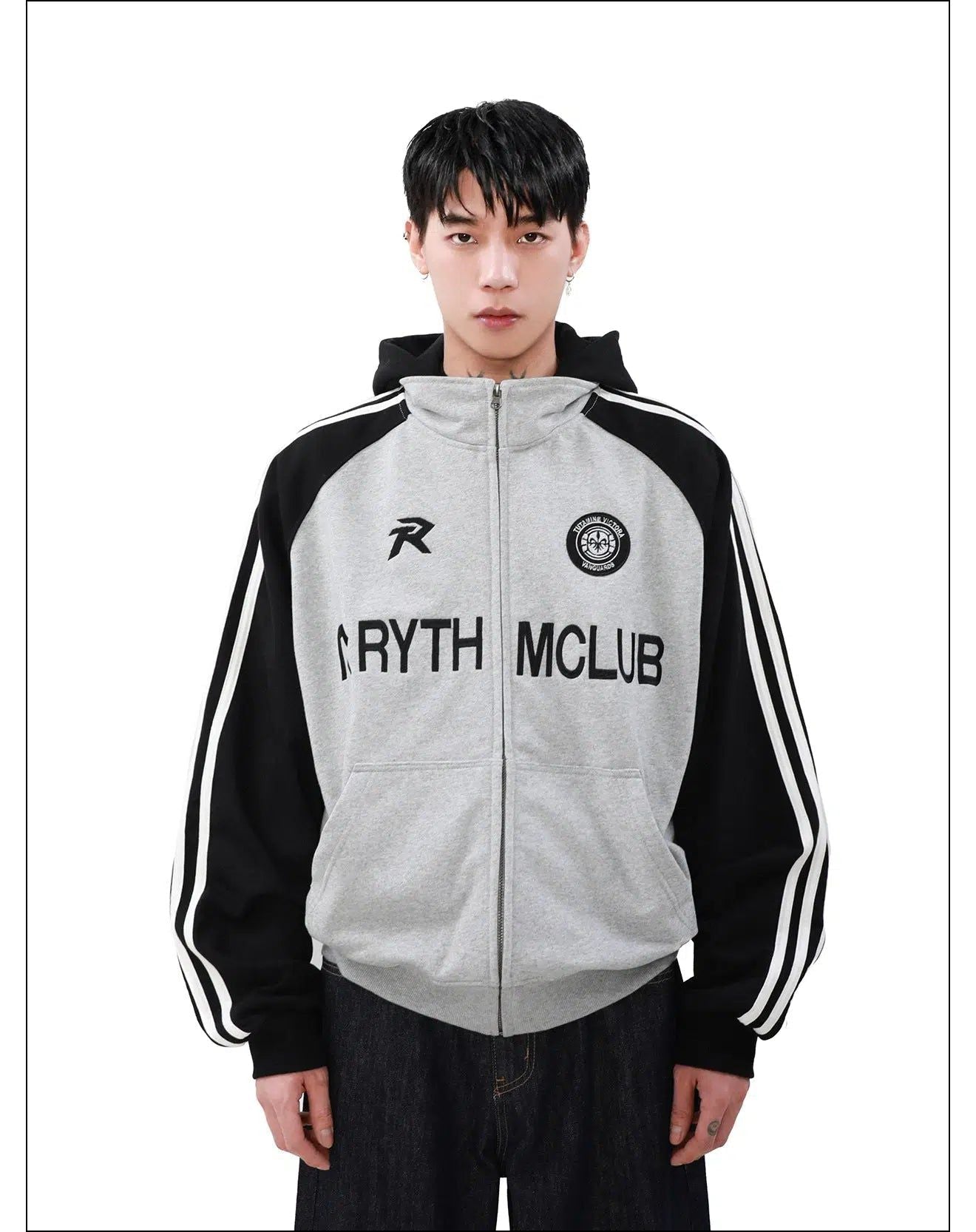 Sports Logo Stripes Zip-Up Hoodie Korean Street Fashion Hoodie By Mr Nearly Shop Online at OH Vault