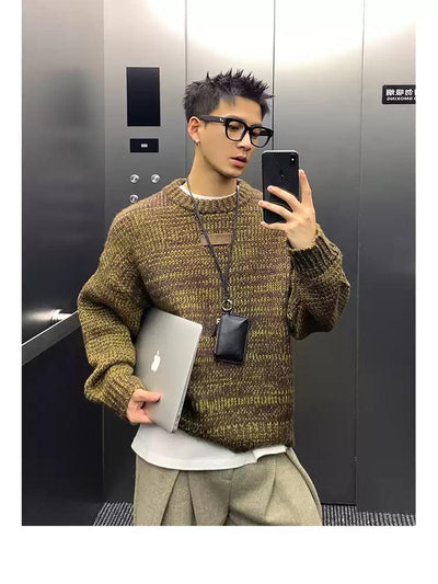 Vintage Textured Contrast Sweater Korean Street Fashion Sweater By Poikilotherm Shop Online at OH Vault