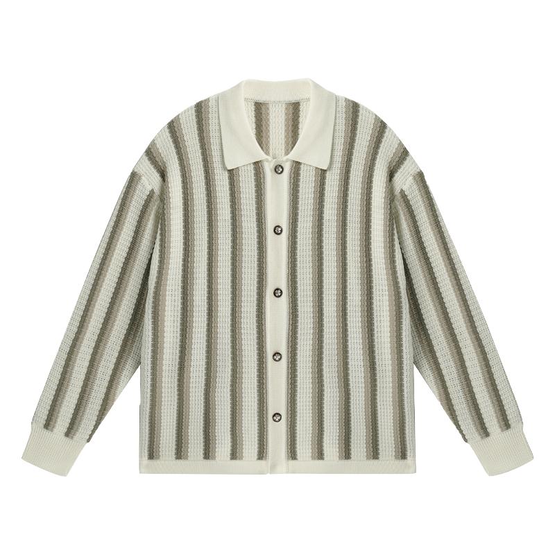 Contrast Vertical Striped Buttoned Sweater Korean Street Fashion Sweater By JHYQ Shop Online at OH Vault