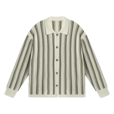 Contrast Vertical Striped Buttoned Sweater Korean Street Fashion Sweater By JHYQ Shop Online at OH Vault