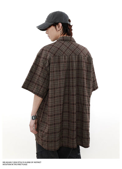 Plaid Flap Pocket Short Sleeve Shirt Korean Street Fashion Shirt By Mr Nearly Shop Online at OH Vault