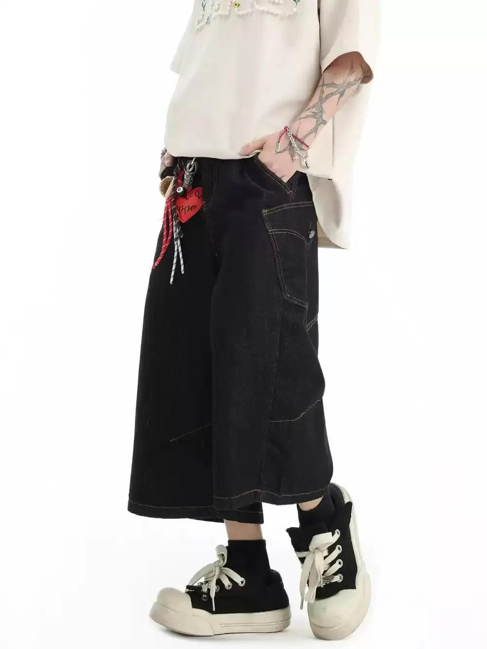 Multi-Pocket Washed Denim Shorts Korean Street Fashion Shorts By INS Korea Shop Online at OH Vault
